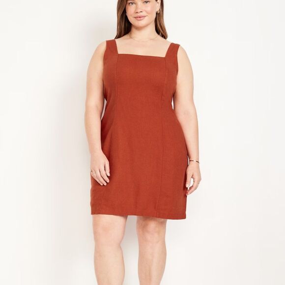 Old Navy Sleeveless Square Neck Linen Blend Mini Dress bronzed amber xxl tall - Picture 1 of 9